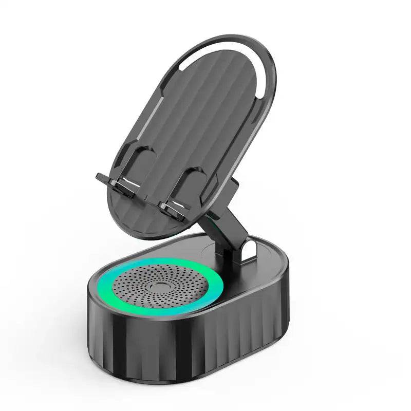 5 in 1 wireless induction Bluetooth speaker phone stand with charger and ambient light in black