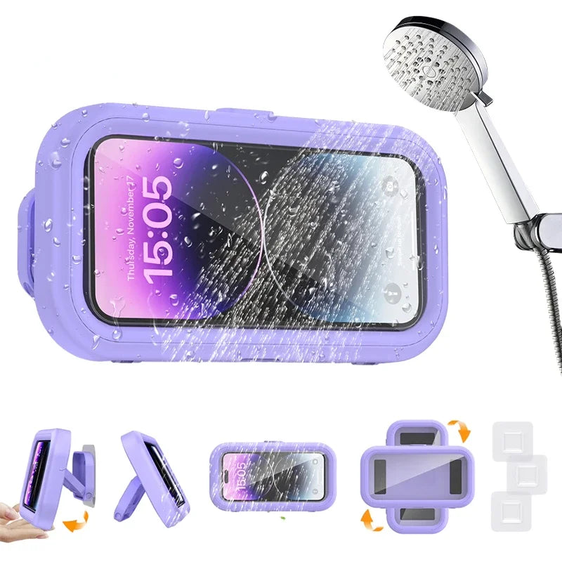Cell Phone Holder Adjustable Sticky Wall Mount Waterproof Box Shower Bathroom Phone Stand TV Catch up Use All Smartphones