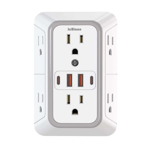 Multiple Sockets US Plug power strip with 6 AC outlets and 4 USB ports including 2 Type-C for fast charging and universal wall socket network filter.