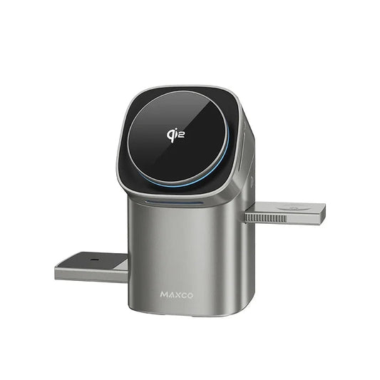 Qi2 Auto-Rotate Touch 3-in-1 wireless charger in interstellar gray for iPhone, iWatch, and AirPods fast charging 15W