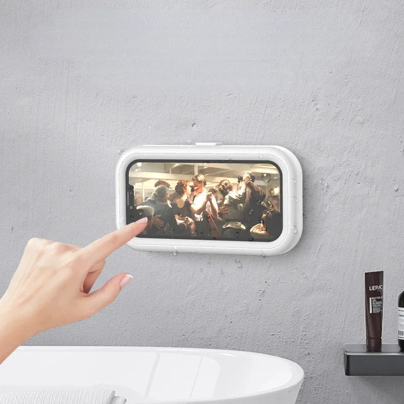Cell Phone Holder Adjustable Sticky Wall Mount Waterproof Box Shower Bathroom Phone Stand TV Catch up Use All Smartphones